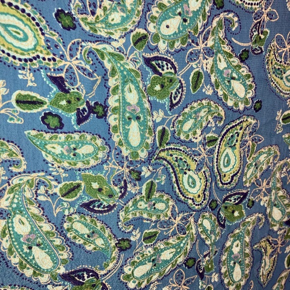 Vintage ALC XL Flowy Sleeve Embellished Chest Blouse Blue Paisley 13035 - Picture 4 of 9